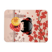 赤桜こけし人形 – 日本の芸者 マグネット (横)