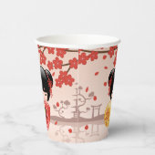赤桜こけし人形 – 日本の芸者 紙コップ (右)