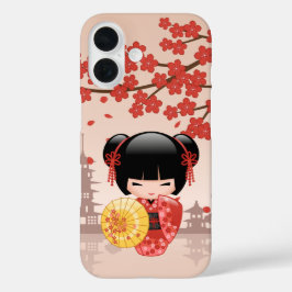 赤桜こけし人形 – 日本の芸者 iPhone 16ケース