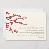 赤桜さくらんぼモダン咲きアジア結婚ズ 招待状 (正面)