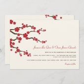 赤桜さくらんぼモダン咲きアジア結婚ズ 招待状 (正面/裏面)
