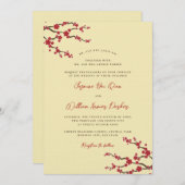 赤桜さくらんぼモダン咲きアジア結婚ズ 招待状 (正面/裏面)