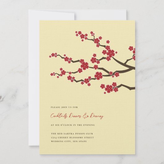 赤桜さくらんぼモダン咲きアジア結婚ズ 招待状 (裏面)