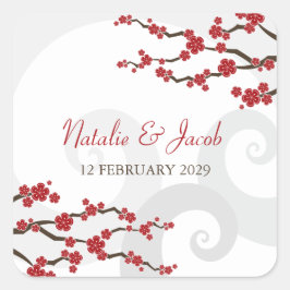 赤桜の花さくらんぼの花の渦巻結婚き スクエアシール
