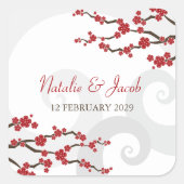 赤桜の花さくらんぼの花の渦巻結婚き スクエアシール (正面)