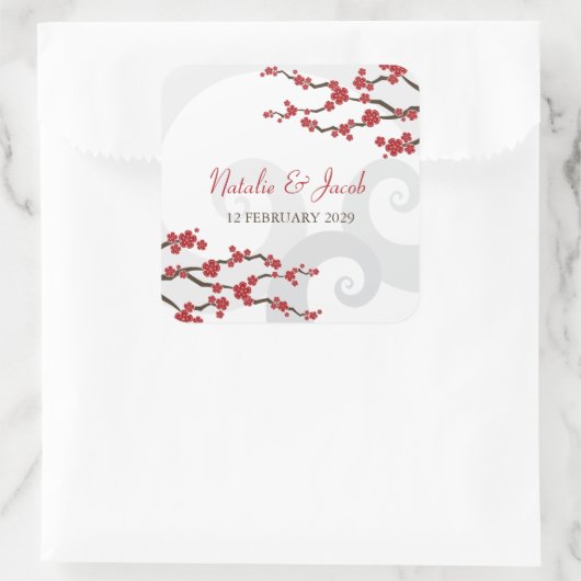 赤桜の花さくらんぼの花の渦巻結婚き スクエアシール (バッグ)