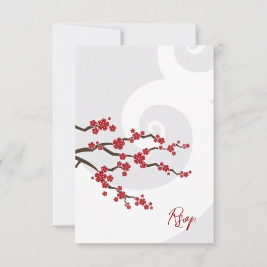 赤桜の花さくらんぼの花の渦巻結婚き 出欠カード (裏面)