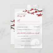 赤桜の花さくらんぼの花の渦巻結婚き 出欠カード (正面/裏面)