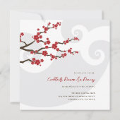 赤桜の花さくらんぼの花の渦巻結婚き 招待状 (裏面)