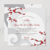 赤桜の花さくらんぼの花の渦巻結婚き 招待状 (正面/裏面)