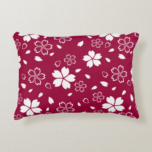 赤桜模様化粧枕 アクセントクッション (正面)