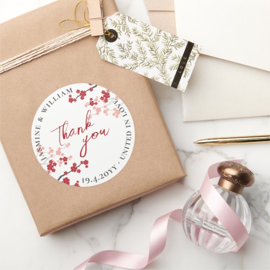 赤桜花さくらんぼ咲きアジア結婚の ラウンドシール (ギフト)