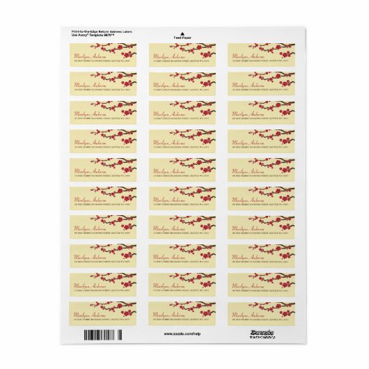 赤桜花さくらんぼ咲きアジア結婚の ラベル (フルシート)