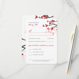 赤桜花さくらんぼ咲きアジア結婚の 出欠カード