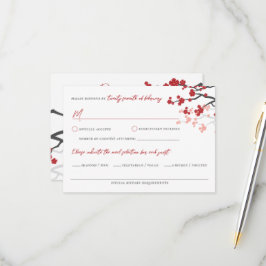 赤桜花さくらんぼ咲きアジア結婚の 出欠カード