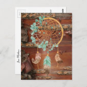 赤樺の木バークブラウンとターコイズドリームキャッチャー ポストカード (正面/裏面)