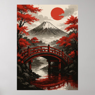 赤橋と山富士日本の風景 ポスター