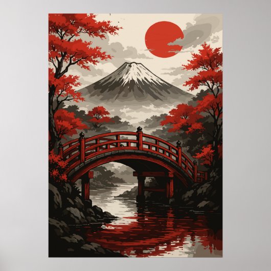 赤橋と山富士日本の風景 ポスター (正面)