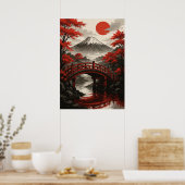赤橋と山富士日本の風景 ポスター (キッチン)