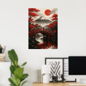 赤橋と山富士日本の風景 ポスター (ホームオフィス)