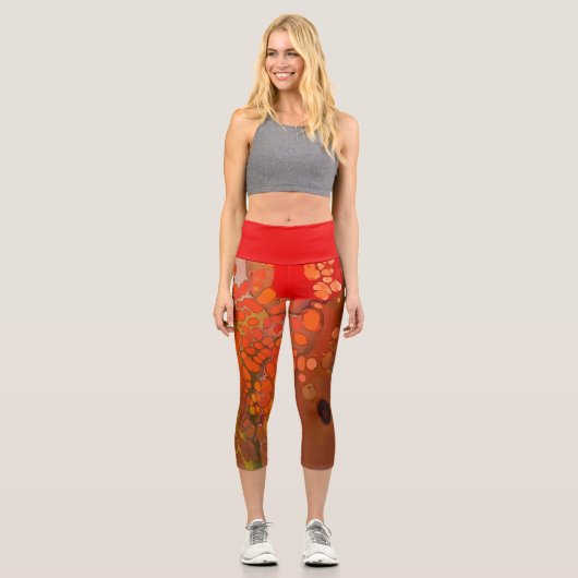 赤橙色の細胞を含むフィルム カプリレギンス (正面)