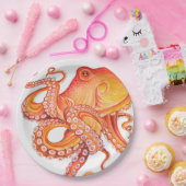 赤橙蛸水彩画 ペーパープレート (パーティー)