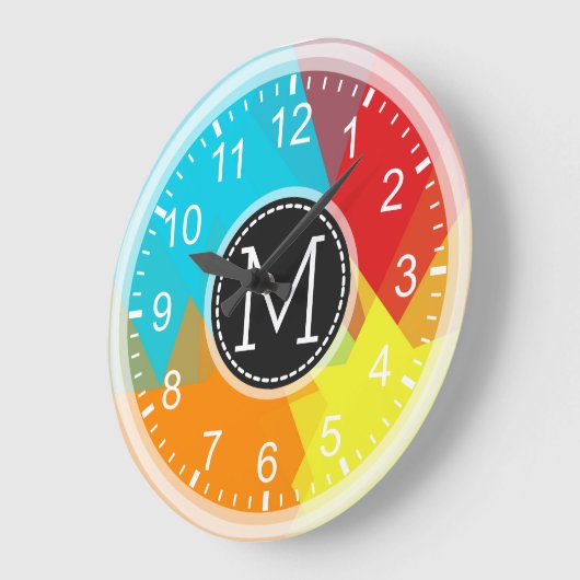 赤橙黄青モザイクモノモダングラム ラージ壁時計 (傾斜)