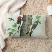 赤毛のキツツキ自然アンティーク木 ランバークッション (ブランケット)