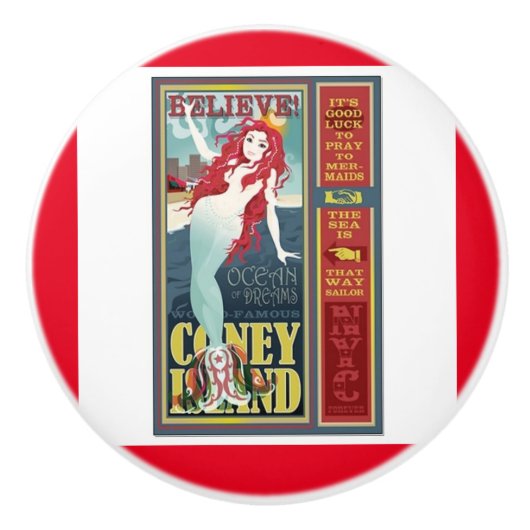 赤毛のコニーアイランドマーメイド セラミックノブ (正面)