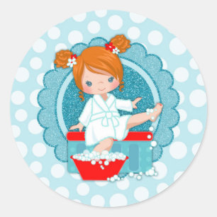 赤毛のスパの女の子の泡ターコイズの赤い白 ラウンドシール