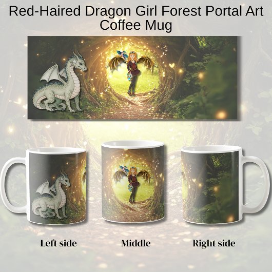 赤毛のドラゴン娘の森のポータルアート コーヒーマグカップ