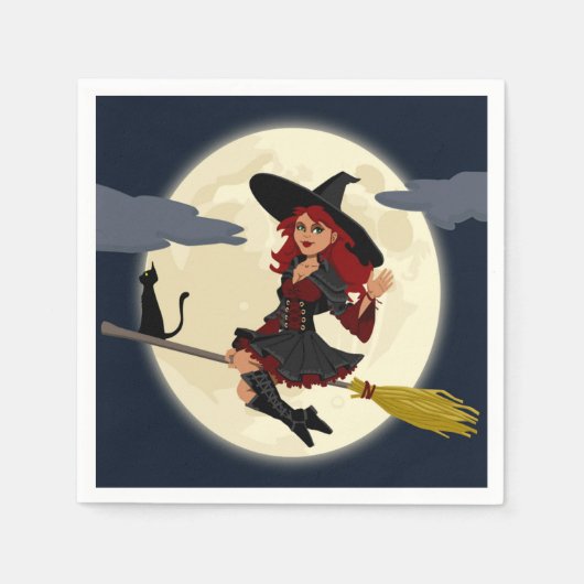 赤毛のハロウィーンの魔女 スタンダードカクテルナプキン (正面)