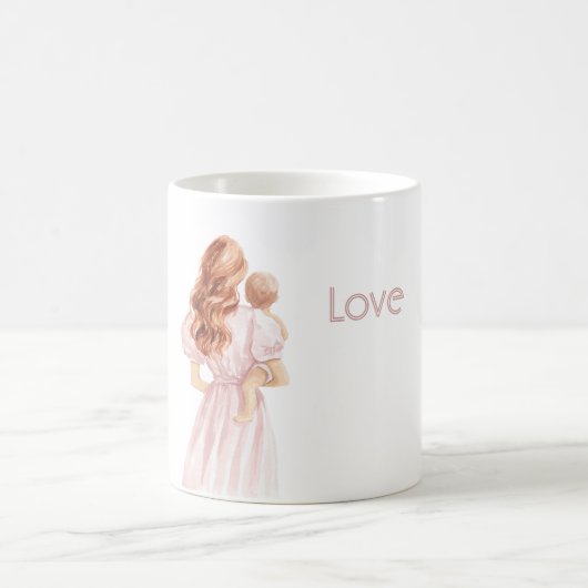 赤毛のピンクドレスの愛らしい赤ちゃん コーヒーマグカップ (中央)
