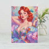 赤毛のピンナップ・ガールとイースターエッグとピンクの花 シーズンカード (スタンド正面)