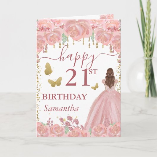 赤毛のプリンセス ローズゴールドのドレス 誕生日 カード (正面)
