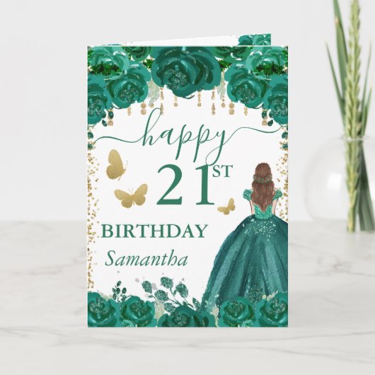 赤毛のプリンセス 緑のドレス 誕生日 カード (正面)
