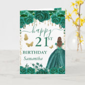 赤毛のプリンセス 緑のドレス 誕生日 カード (黄色い花)