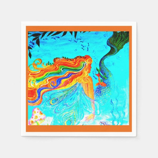 赤毛のマーメイドパーソナライズされた招待 スタンダードカクテルナプキン (正面)