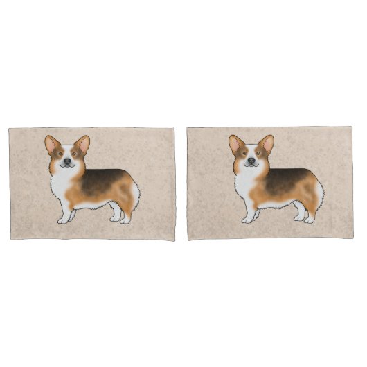 赤毛の三毛柄ペンブロークウェルシュコーギー 犬 ベージュ 枕カバー (フロントセット)
