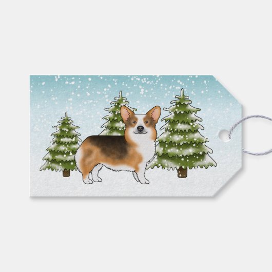赤毛の三毛 Pembroke Corgi 犬 冬 クリスマス ギフトタグ (正面(横))