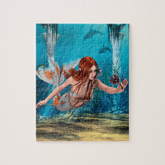 赤毛の人魚の幻想的な水中アート ジグソーパズル (縦)