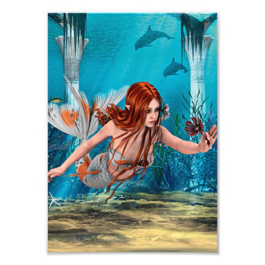 赤毛の人魚の幻想的な水中アート フォトプリント            (正面)