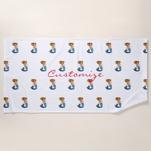 赤毛の人魚サンダー_コーブ ビーチタオル (正面)