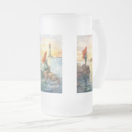 赤毛の夢のような人魚の夕日 フロストグラスビールジョッキ (正面右)