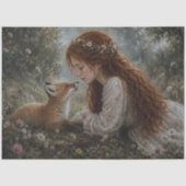 赤毛の女の子のキツネの草原のデコパージュ 薄葉紙 (正面)
