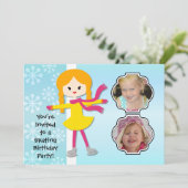 赤毛の女の子の誕生日スケートパーティー招待状 招待状 (スタンド正面)