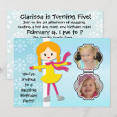 赤毛の女の子の誕生日スケートパーティー招待状 招待状 (正面/裏面)