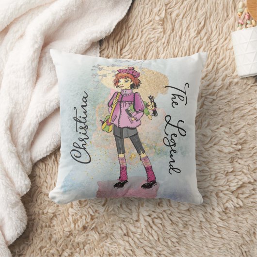 赤毛の女の子金ゴールド名文字 クッション (ブランケット)