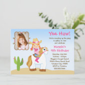 赤毛の女性のカーボーイの馬の誕生会 招待状 (スタンド正面)