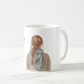 赤毛の女性の帽子のかぼちゃ 秋ですね コーヒーマグカップ (正面右)